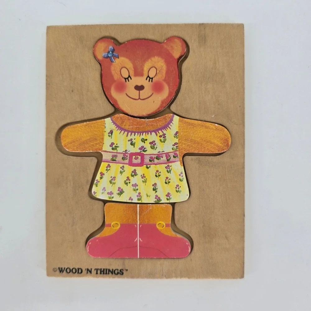 Vintage Wood N Things Dress Up Bear Puzzle Set Mix Match Montessori Toy Lot